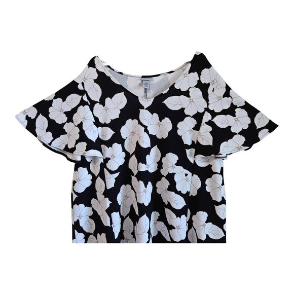 CATHERINES Women's Plus 4X 30 32 Midi Dress Textured Floral Black White Bust 50" - Picture 2 of 6